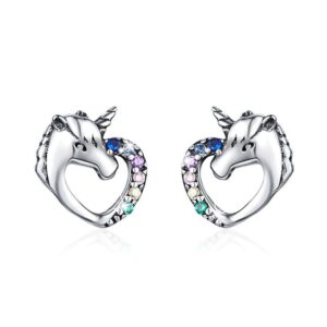 Solid 925 Sterling Silver Colourful Unicorn Stud Earrings