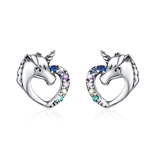 Solid 925 Sterling Silver Colourful Unicorn Stud Earrings