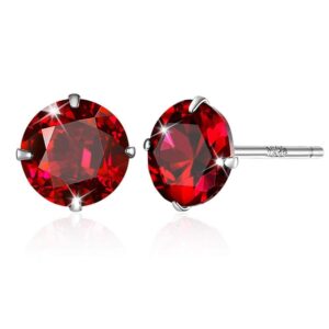 Solid 925 Sterling Silver Scarlet Diamond Round Cut Four Prong Stud Earrings