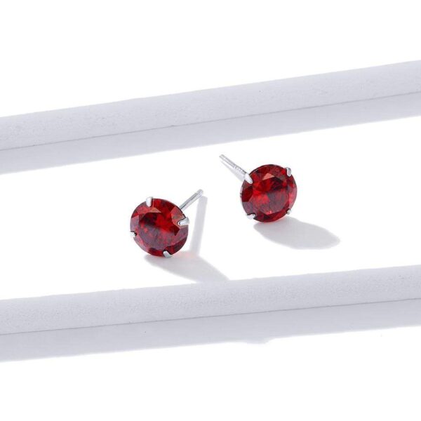 Solid 925 Sterling Silver Scarlet Diamond Round Cut Four Prong Stud Earrings - Image 2