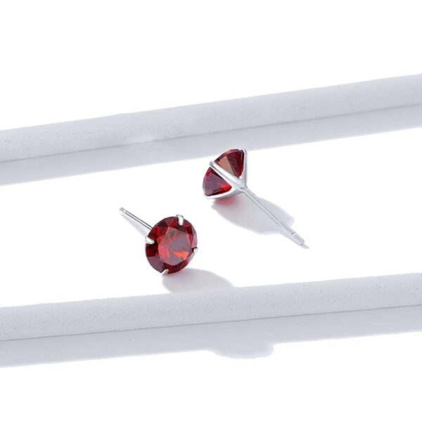 Solid 925 Sterling Silver Scarlet Diamond Round Cut Four Prong Stud Earrings - Image 3