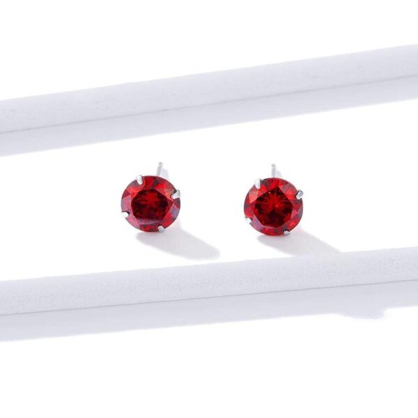 Solid 925 Sterling Silver Scarlet Diamond Round Cut Four Prong Stud Earrings - Image 4