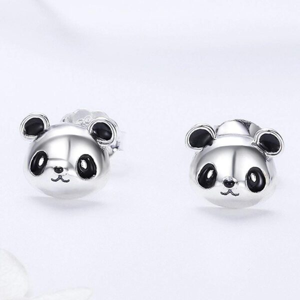 Solid 925 Sterling Silver Panda Face Earrings - Image 2