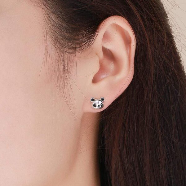 Solid 925 Sterling Silver Panda Face Earrings - Image 4