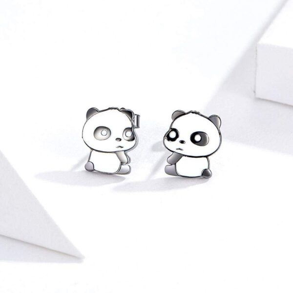 Solid 925 Sterling Silver Cute Baby Panda Earrings - Image 2