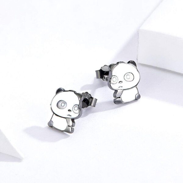 Solid 925 Sterling Silver Cute Baby Panda Earrings - Image 3