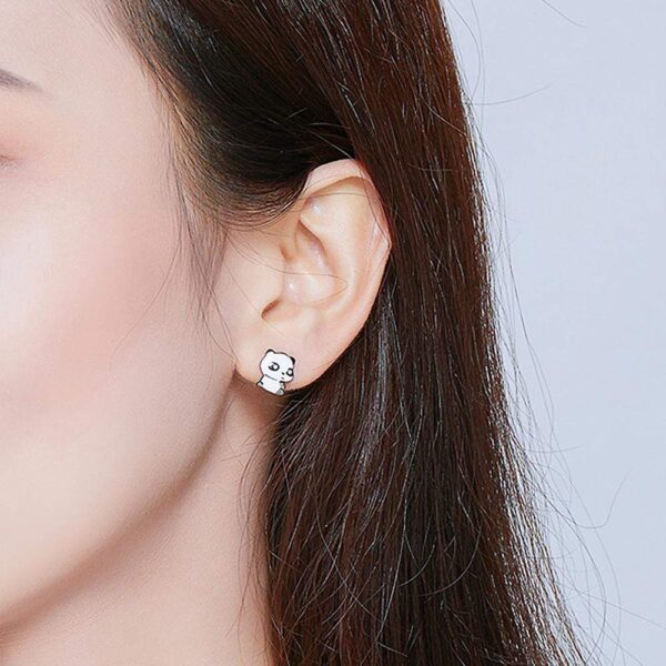 Solid 925 Sterling Silver Cute Baby Panda Earrings - Image 6