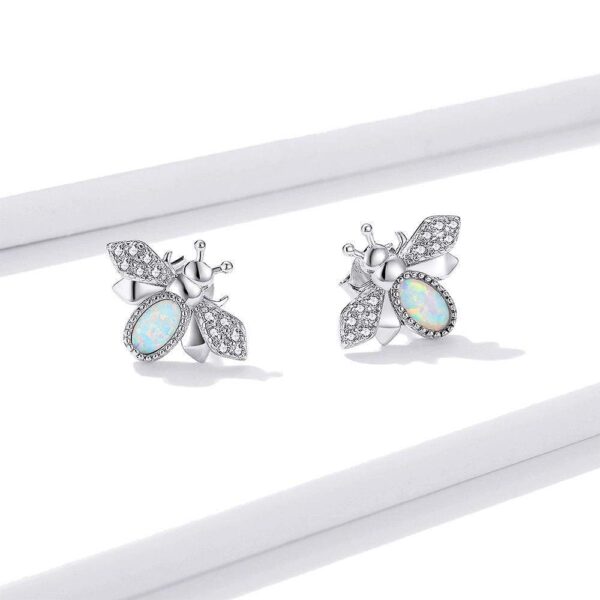 Solid 925 Sterling Silver Queen Bee Cabochon Opal Stud Earrings - Image 2