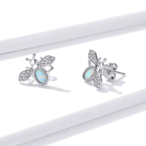 Solid 925 Sterling Silver Queen Bee Cabochon Opal Stud Earrings - Image 3