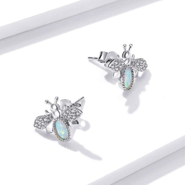 Solid 925 Sterling Silver Queen Bee Cabochon Opal Stud Earrings - Image 4