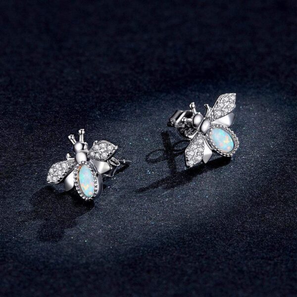 Solid 925 Sterling Silver Queen Bee Cabochon Opal Stud Earrings - Image 5