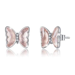 Solid 925 Sterling Silver Inlay Sweet Zircons Butterfly Stud Earrings