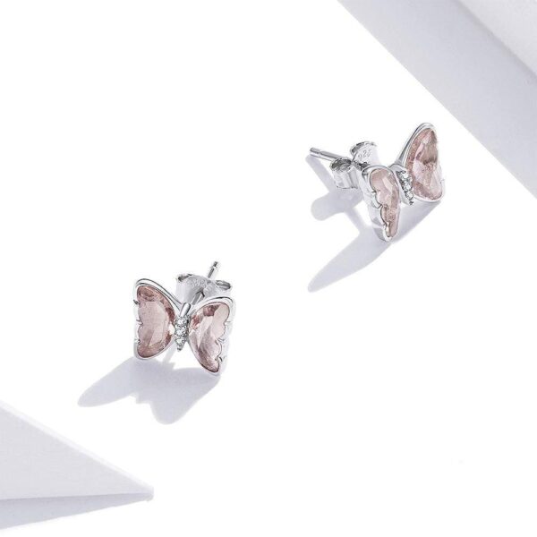 Solid 925 Sterling Silver Inlay Sweet Zircons Butterfly Stud Earrings - Image 2