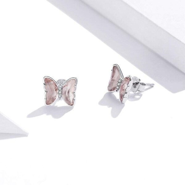 Solid 925 Sterling Silver Inlay Sweet Zircons Butterfly Stud Earrings - Image 3