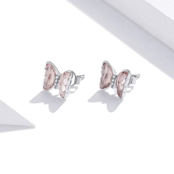 Solid 925 Sterling Silver Inlay Sweet Zircons Butterfly Stud Earrings - Image 4