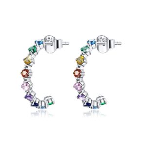 Solid 925 Sterling Silver Multicolour Crystals Stud Earrings
