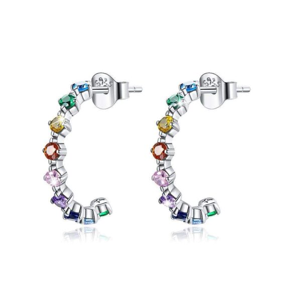 Solid 925 Sterling Silver Multicolour Crystals Stud Earrings