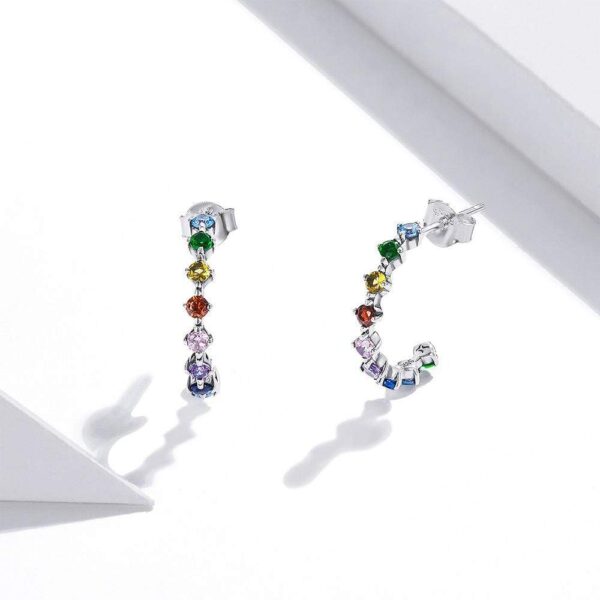 Solid 925 Sterling Silver Multicolour Crystals Stud Earrings - Image 2