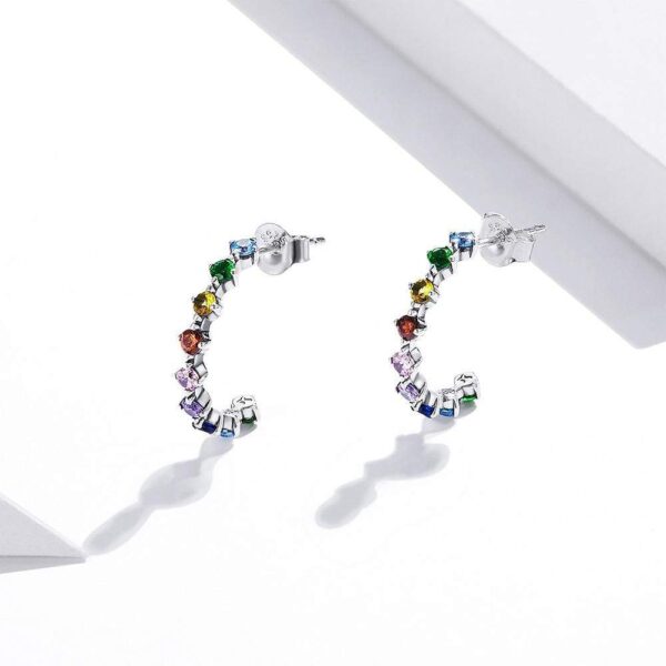 Solid 925 Sterling Silver Multicolour Crystals Stud Earrings - Image 3