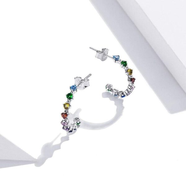 Solid 925 Sterling Silver Multicolour Crystals Stud Earrings - Image 4