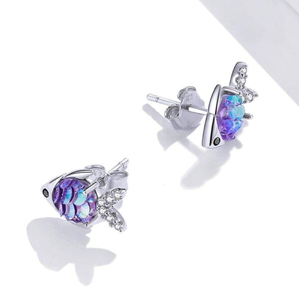 Solid 925 Sterling Silver 3D Fish Gradient Purple Stud Earrings - Image 3