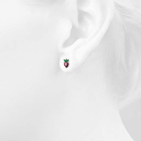 Solid 925 Sterling Silver Strawberry Cubic Zirconia Stud Earrings - Image 6