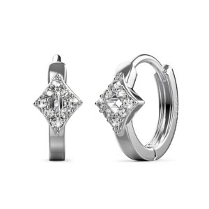 Solid 925 Sterling Silver Cubic Zirconia Diamond Shaped Hoop Earrings