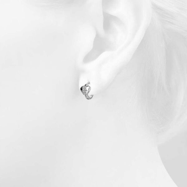 Solid 925 Sterling Silver Cubic Zirconia Middle Paved Heart Shaped Hoop Earrings - Image 6