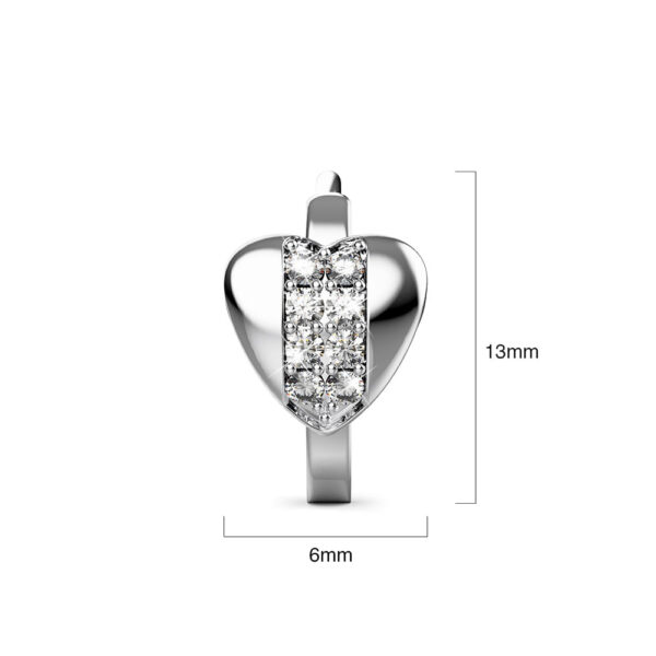 Solid 925 Sterling Silver Cubic Zirconia Middle Paved Heart Shaped Hoop Earrings - Image 7