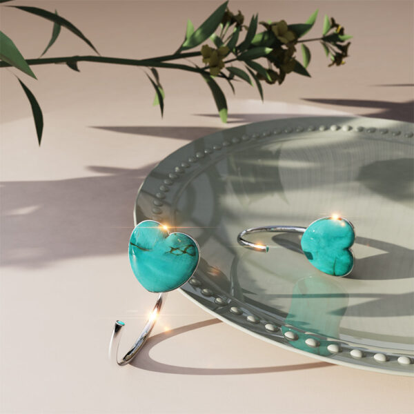 Solid 925 Sterling Silver Turquoise Blue Resin Heart Hook Earrings - Image 2