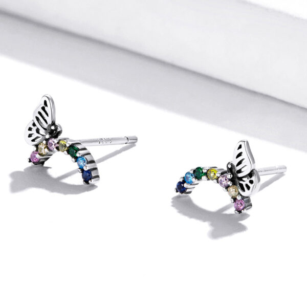 Solid 925 Sterling Silver Multicoloured Butterfly Stud Earrings - Image 2