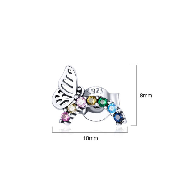 Solid 925 Sterling Silver Multicoloured Butterfly Stud Earrings - Image 3