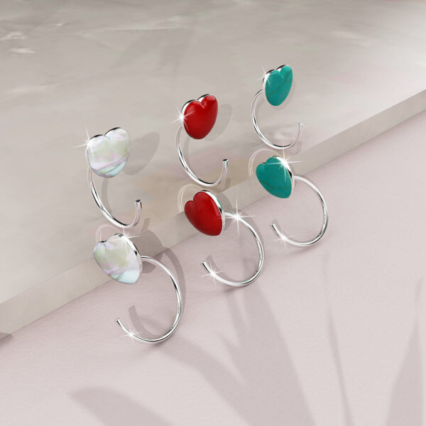 Solid 925 Sterling Silver Red Resin Heart Hook Earrings - Image 4