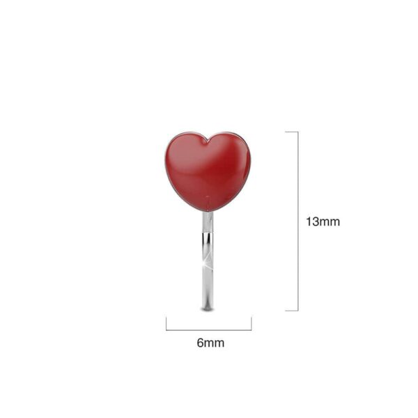 Solid 925 Sterling Silver Red Resin Heart Hook Earrings - Image 5