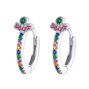 Solid 925 Sterling Silver Multicoloured Huggies Earrings