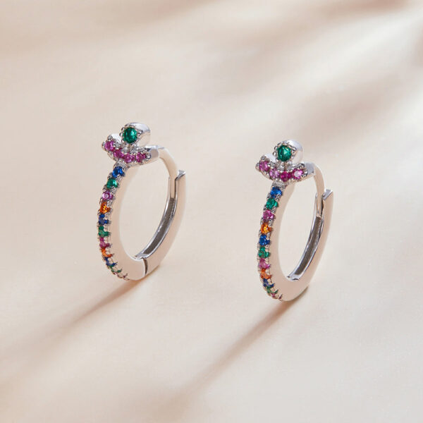 Solid 925 Sterling Silver Multicoloured Huggies Earrings - Image 2