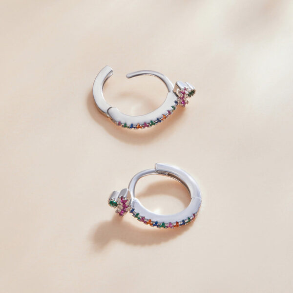 Solid 925 Sterling Silver Multicoloured Huggies Earrings - Image 3