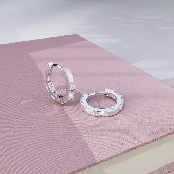 Solid 925 Sterling Silver Clove Zircon Huggie Earrings Silver - Image 2