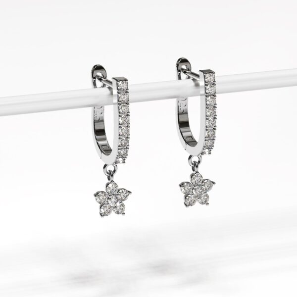 Solid 925 Sterling Silver Floret Zircon Huggie Earrings Silver - Image 2