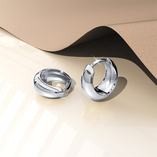 Solid 925 Sterling Silver Belgium Zircon Huggie Earrings Silver - Image 3