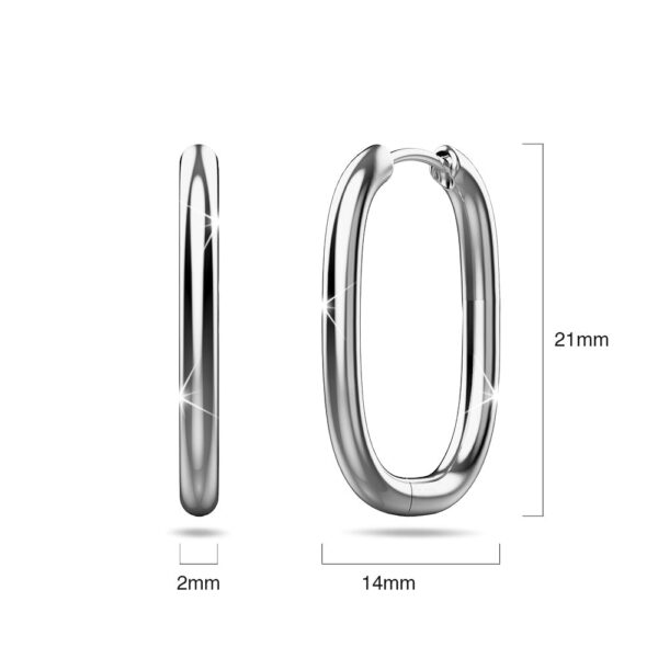 Solid 925 Sterling Silver Social Oval Huggie Earrings - Image 4