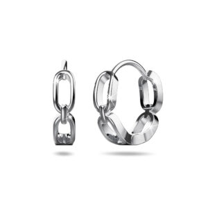 Solid 925 Sterling Silver Hoops of Chunky Chains Earrings