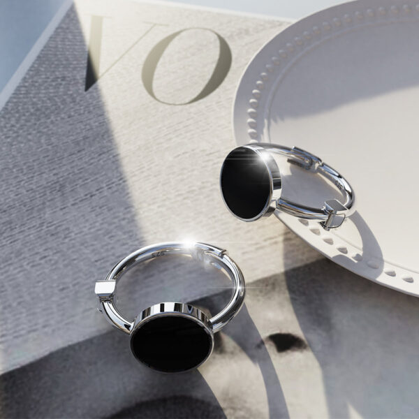 Solid 925 Sterling Silver Opulent Noir Enamel Huggie Earrings - Image 2