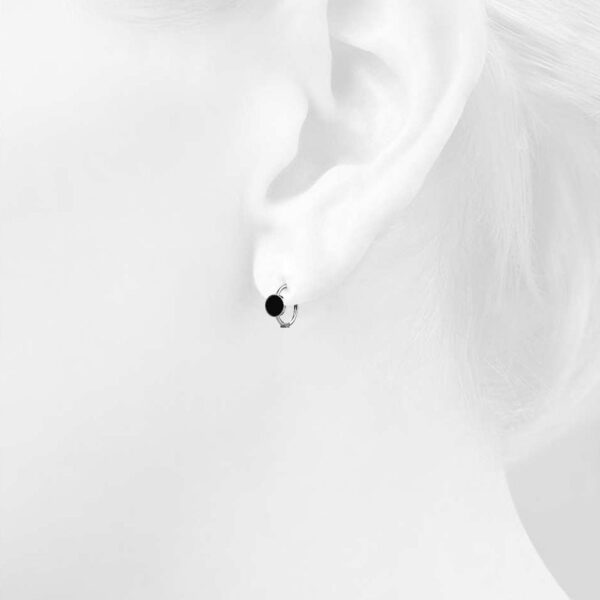 Solid 925 Sterling Silver Opulent Noir Enamel Huggie Earrings - Image 3
