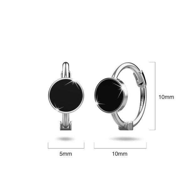 Solid 925 Sterling Silver Opulent Noir Enamel Huggie Earrings - Image 4