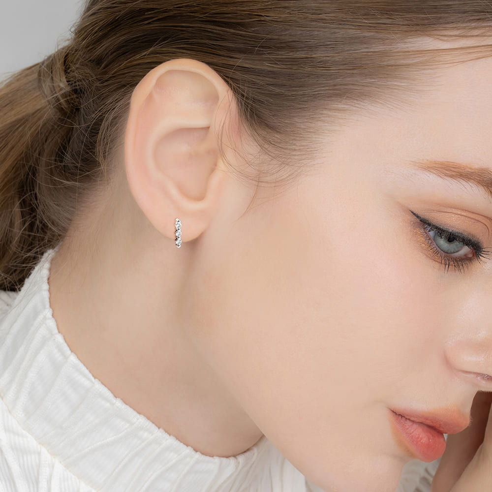 Triple Zircon Cluster Stud Earrings In White Gold - Image 3