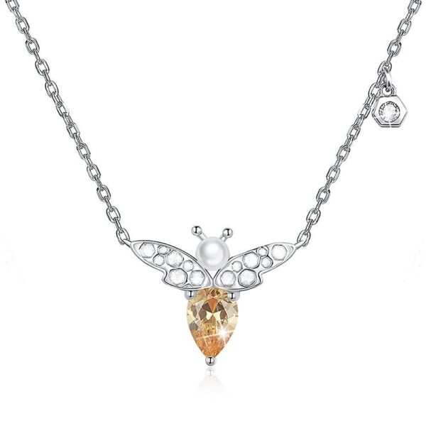 Solid 925 Sterling Silver Yellow Bee Necklace
