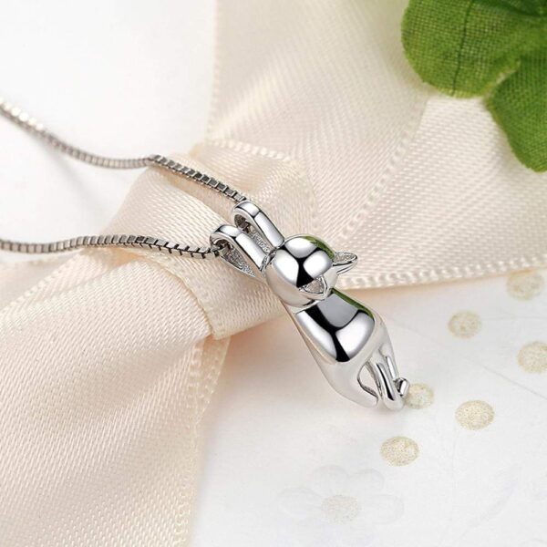 Solid 925 Sterling Silver Hanging Cat Necklace - Image 2