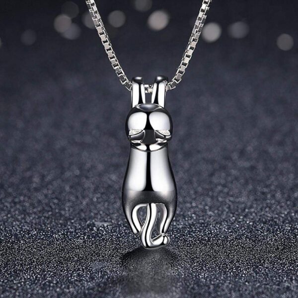 Solid 925 Sterling Silver Hanging Cat Necklace - Image 4