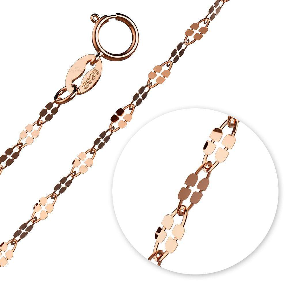 Solid 925 Sterling Silver Fancy Clover Link Chain Necklace in Rose Gold Layered - Image 2